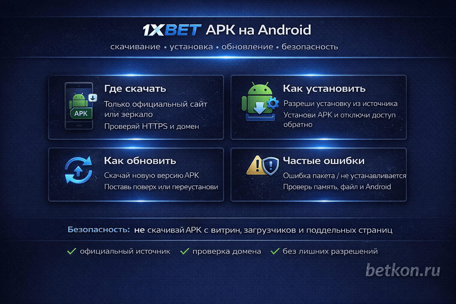 1xBet APK на Android: скачивание, установка, обновление и частые ошибки