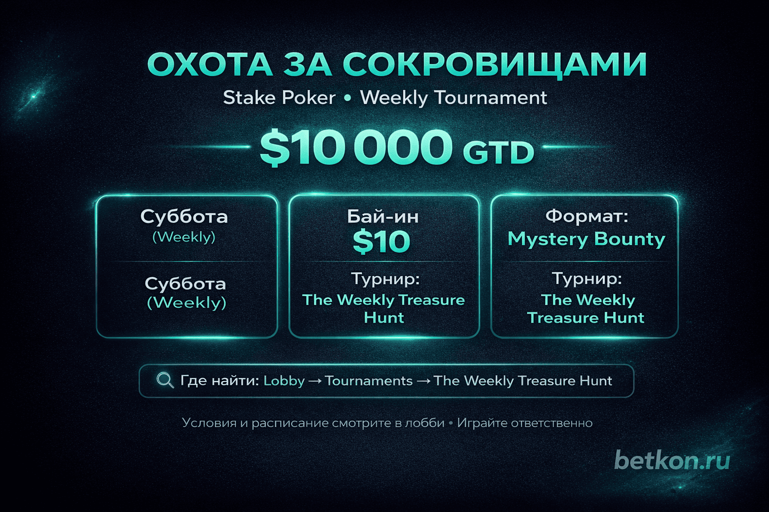 Stake Poker: Охота за сокровищами — $10 000 GTD, Mystery Bounty, бай-ин $10