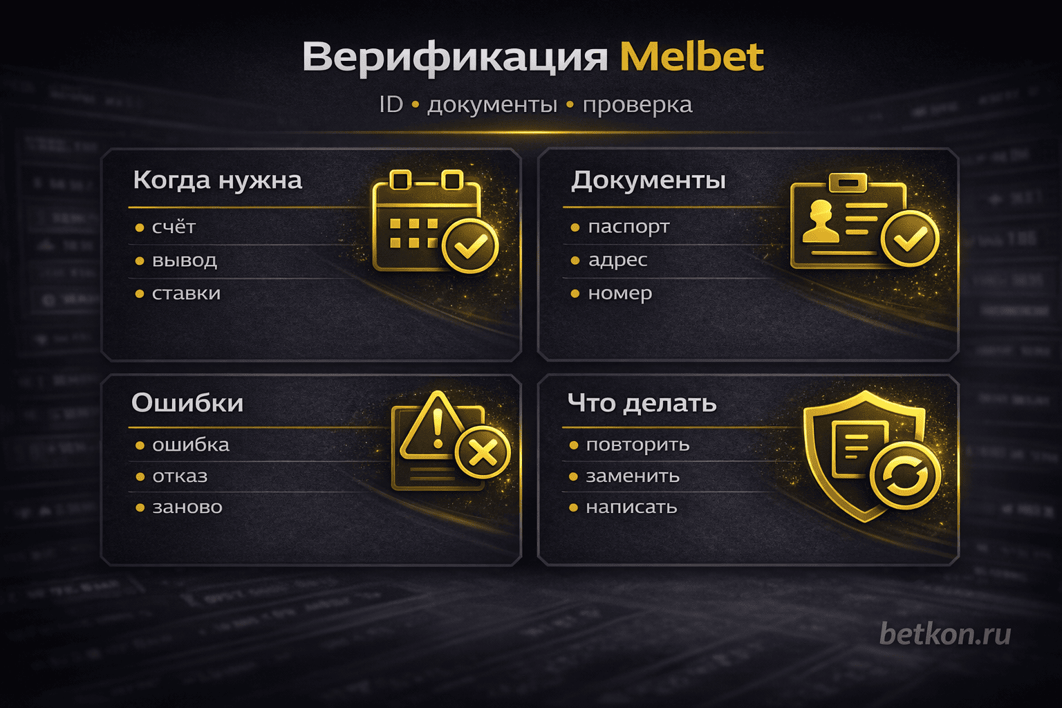 Инфографика: верификация Melbet, документы, проверка и ошибки