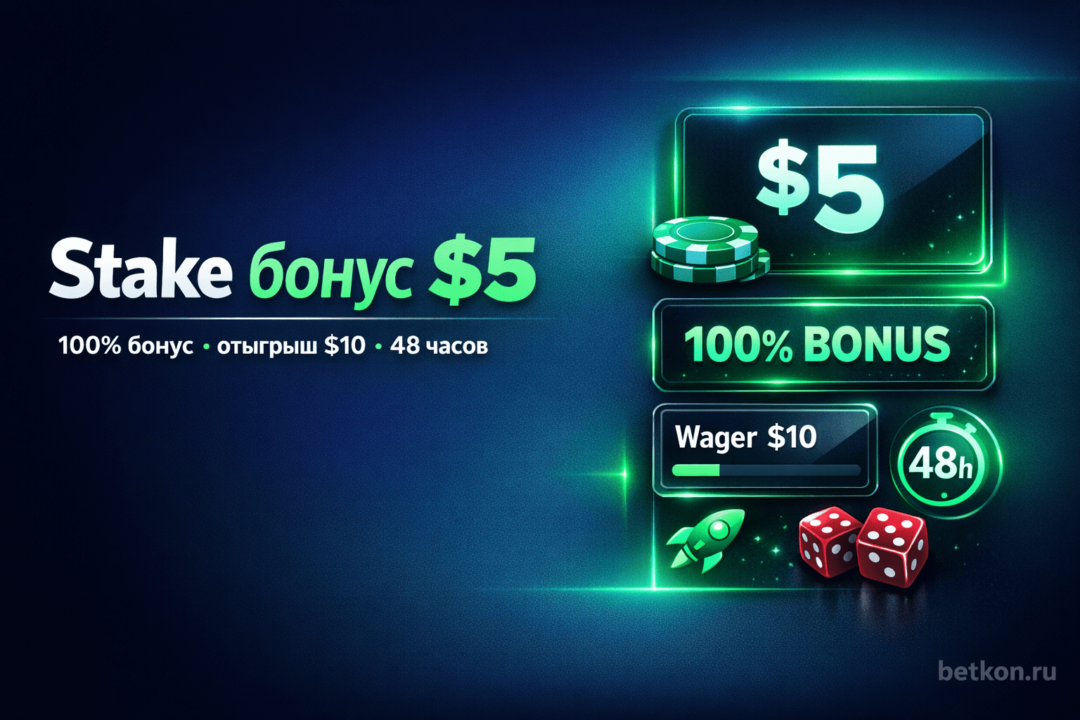 Stake бонус $5 — как получить 100% бонус и отыграть $10 за 48 часов