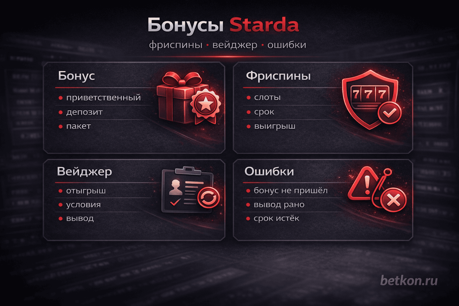 Инфографика: бонусы Starda, фриспины, вейджер и ошибки